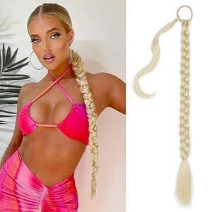 Long Blonde DIY Braided Extension Ponytail 32 Inches Straight